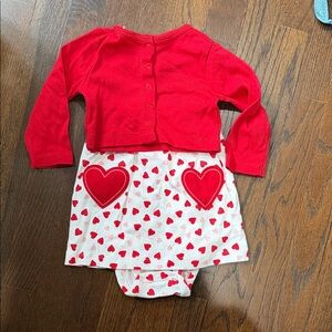 Carter's White and Red Heart Baby Dress Outfit with Cardigan new without tags